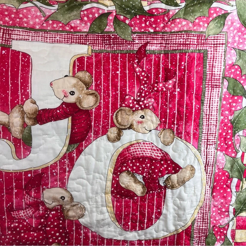 Handmade Quilt Christmas JOY Mice & Holly-small size